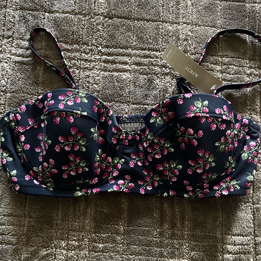 J. Crew Navy Floral Bikini Top